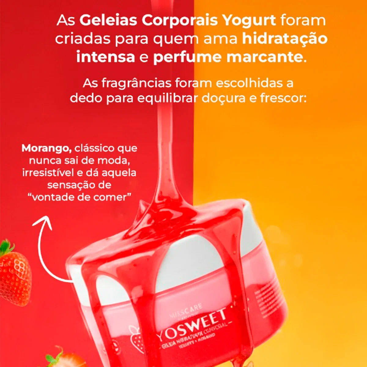 Geleia Hidratante Corporal Yosweet Morango e Iogurte - Toque Seco 200g