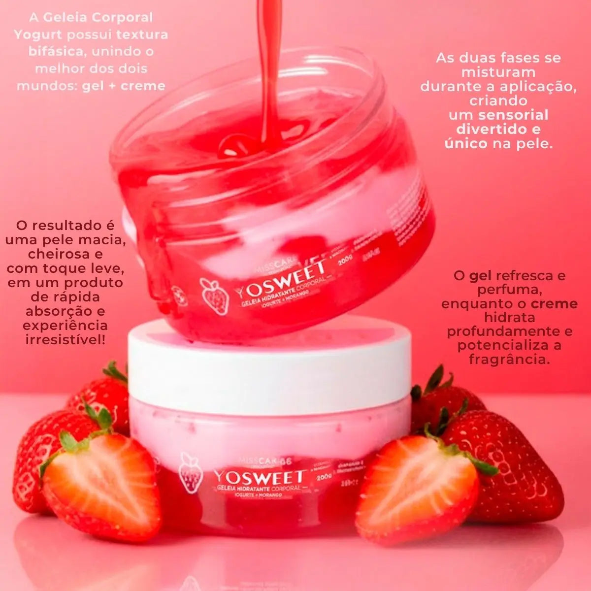 Geleia Hidratante Corporal Yosweet Morango e Iogurte - Toque Seco 200g